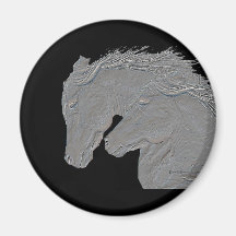 Embossed Look Horses Black background Refrigerator Magnet