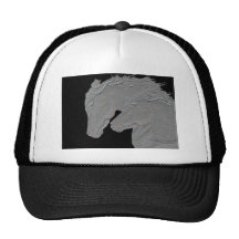 Embossed Look Silver Horses Black Background Hats