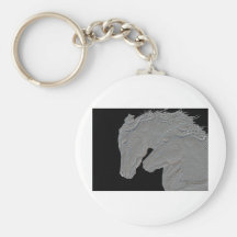 Embossed Look Silver Horses Black Background Keychains