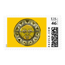 Embossed Mayan Metallic Sun Postage Stamp
