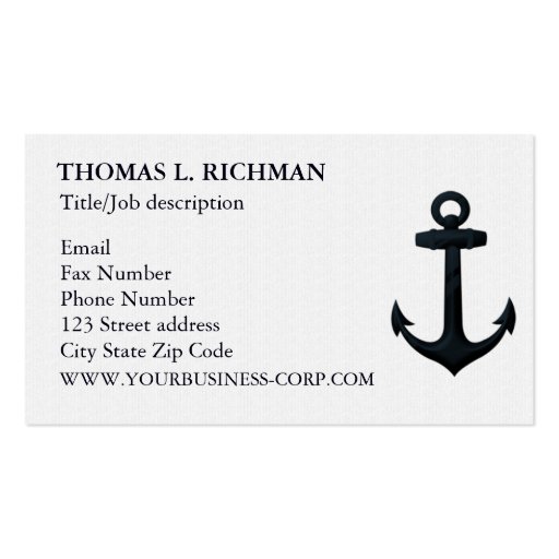 Embossed Navy Blue Nautical ANCHOR Business Card Template (back side)