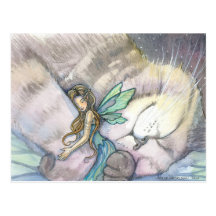 Embrace Cat and Fairy Postcard