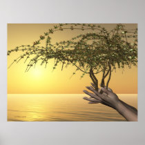 human, hands, tree, life, sea, ocean, sun, sunset, fingers, bush, wave, man, person, oceans, Poster with custom graphic design