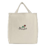 Embroidered Bride's Tote Bag With Rose Bud