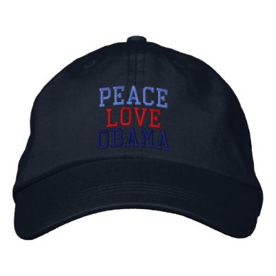 Embroidered Peace Love Obama Ball Cap Embroidered Baseball Cap by TeeShirtsTShirts