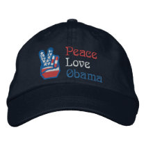 Embroidered Peace, Love, Obama embroidered hats
