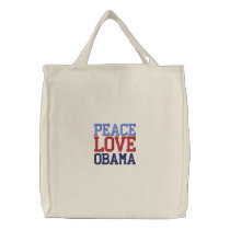 Embroidered Peace Love Obama Tote Bag embroidered bags