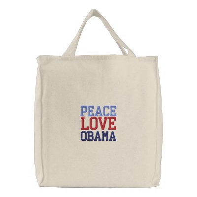 Embroidered Peace Love Obama Tote Bag Embroidered Bag