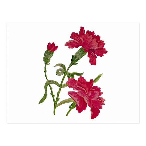 Embroidered Red Carnations Post Card