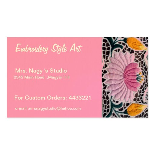embroidered water lilly in kalocsai style business card templates (front side)