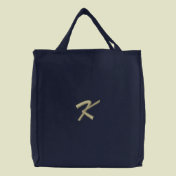 Embroidery Monogram Letter K Initial Embroidered Tote Bag
