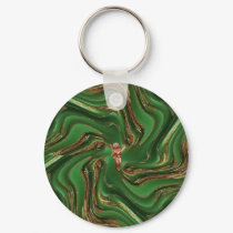 Emerald and gold wavy fractal keychain by design_girl Emerald and gold wavy fractal keychain