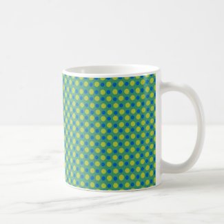 Emerald Coffee Mug, Blue and Green Polka Dots