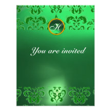 EMERALD DAMASK GEM STONE MONOGRAM green Announcement