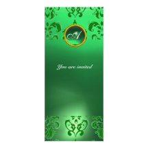 EMERALD DAMASK GEM STONE MONOGRAM green Invite