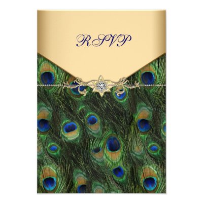 Emerald Gold Peacock Wedding RSVP Custom Invitation