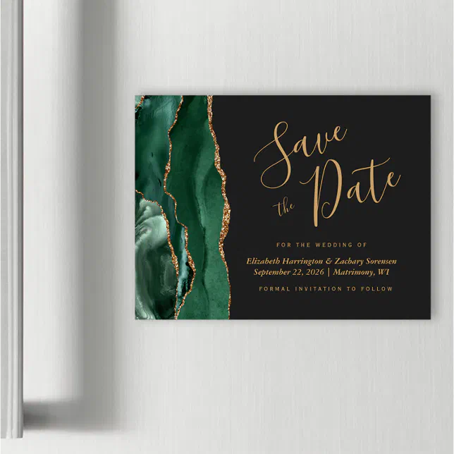 Emerald Green Agate Dark Wedding Save The Date Zazzle