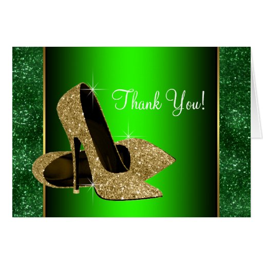 Emerald Green and Gold High Heel Shoes Thank You Card | Zazzle