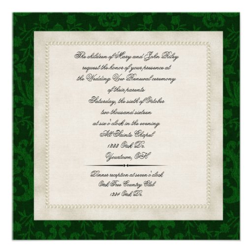 Emerald Green and Pearls wedding vow renewal Invitation