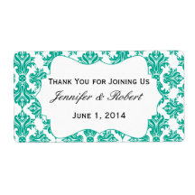 Emerald Green and White Damask Water Bottle Label