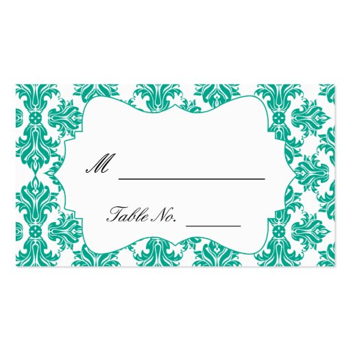 Emerald Green and White Damask Wedding Place Cards Business Card Templates (front side)