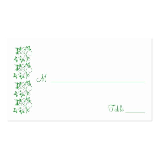 Emerald Green and White Floral Placecards Business Card (front side)