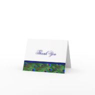 Emerald Green Blue Real Peacock Feathers Thank You card