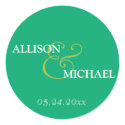 Emerald green custom ampersand wedding favor label sticker