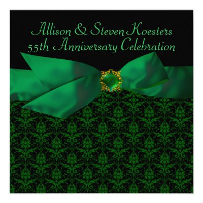 Emerald Green Damask 20th/55th Anniversary Party Personalized Announcement