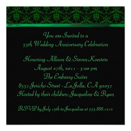 Emerald Green Damask 20th/55th Anniversary Party Personalized Announcement