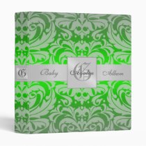 Emerald Green Damask Baby Album Binder