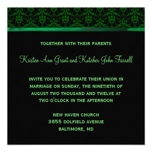 Emerald Green Damask Wedding Invitations Black