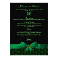 Emerald Green Damask Wedding Menu 5x7 Announcement