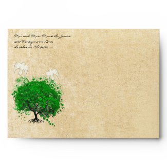 Emerald Green Dove Heart Leaf Tree Envelopes zazzle_envelope