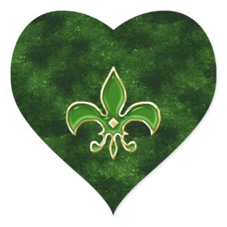 Emerald Green Fleur de Lis Heart Sticker Sheets