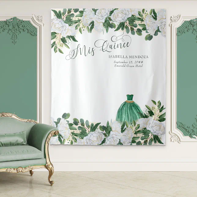 Emerald Green Floral Princess Quinceanera Backdrop Zazzle