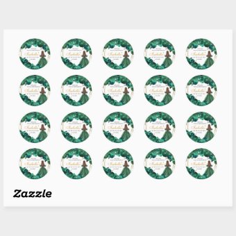 Emerald Green Floral Quinceanera Round Stickers Zazzle