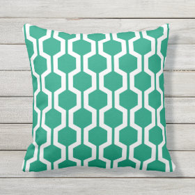 Emerald Green Geometric Trellis Outdoor Pillows
