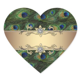 Emerald Green Gold Peacock Heart Envelope Seal Sti sticker