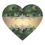 Emerald Green Gold Peacock Heart Envelope Seals Heart Stickers
