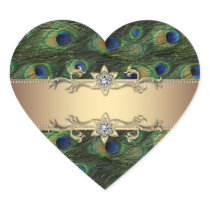 Emerald Green Gold Peacock Heart Envelope Seals Heart Stickers
