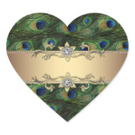 Emerald Green Gold Peacock Heart Envelope Seals sticker