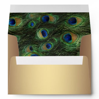 Emerald Green Gold Peacock Invitation Envelopes