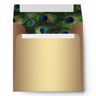 Emerald Green Gold Peacock Linen Envelopes