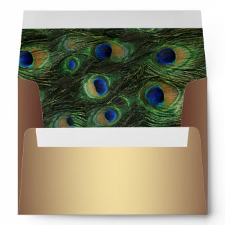 Emerald Green Gold Peacock Linen Envelopes
