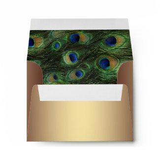 Emerald Green Gold Peacock Linen RSVP Envelopes