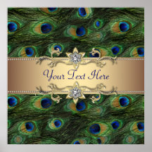 Emerald Green Gold Peacock Party Event Poster