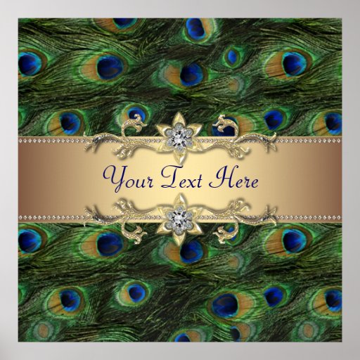 Emerald Green Gold Peacock Party Event Poster