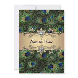 Emerald Green Gold Peacock Save The Date invitation