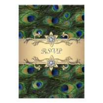 Emerald Green Gold Royal Indian Peacock RSVP invitations